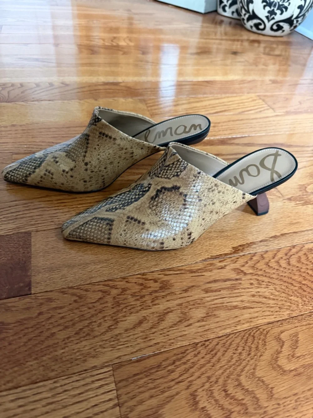 Sam‎ Edelman Skya Snakeskin Print Embossed Leather Mules Sz 10.5
